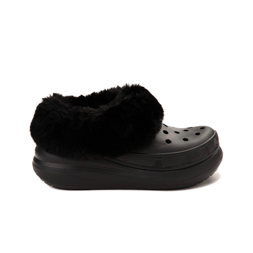 Crocs Furever Crush Clog Black Noir Platform Faux Fur 208446-001 Mens 8 W10